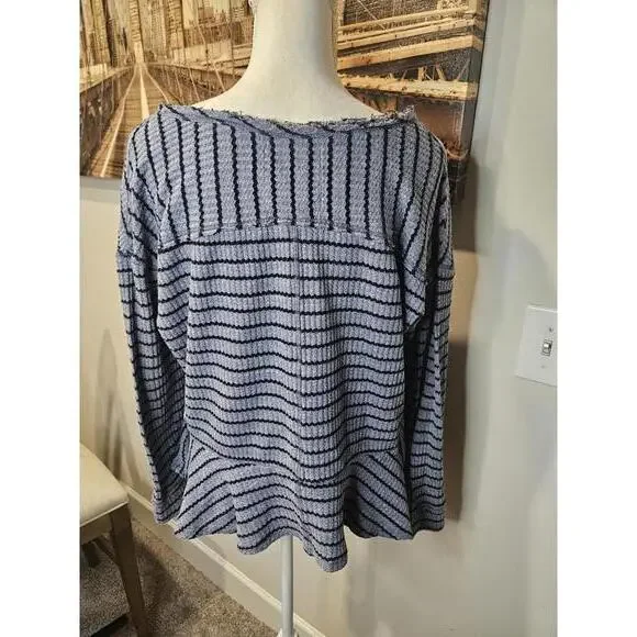 "We The Free" Casual Striped Distressed Edge Peplum Top #183 - Picture 3 of 8